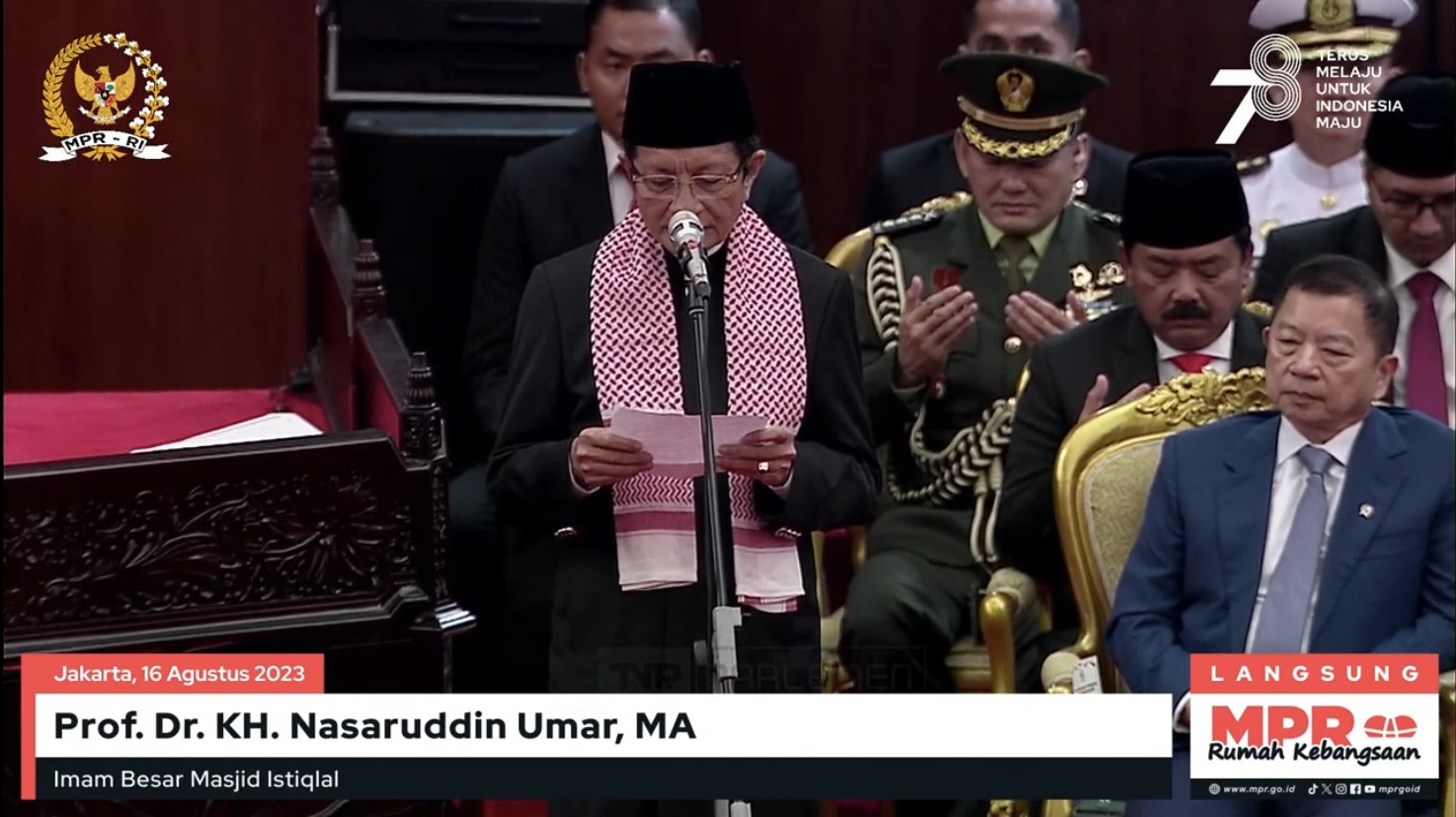 Doa KH Nasaruddin Umar untuk Bangsa pada Sidang Tahunan MPR Bersama DPR dan DPD RI 2023